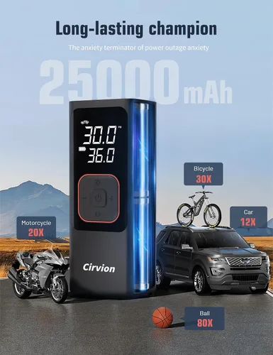 Miniatura 3 de Inflador de Neumáticos Compresor de Aire Portátil, 3 Veces Más Rápido 25000mAh 160 PSI Bomba de Aire para Neumáticos de Coche - Inalámbrica