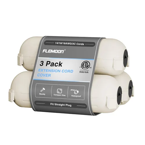 Miniatura 24 de Flemoon [Paquete de 3] Cubierta de cable de extensión para exteriores, impermeable, resistente a la intemperie, caja de conexión eléctrica