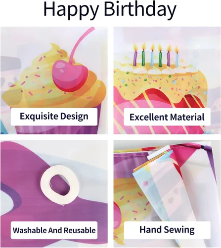 Miniatura 3 de HAMIGAR Fondo de pancarta de feliz cumpleaños de 6 x 4 pies, decoraciones de cumpleaños de 3 años, suministros de fiesta para niñas y niños, colorido