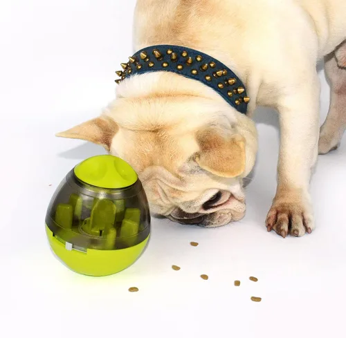Juguete interactivo de estimulación mental para perros y gatos, bola de regalo de rompecabezas para Frenchie, bola de alimentación lenta (verde)