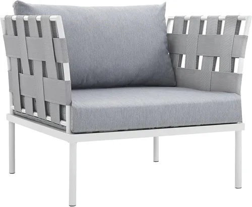 Miniatura 14 de Modway Harmony - Otomana de aluminio para patio al aire libre con cojín en blanco y blanco