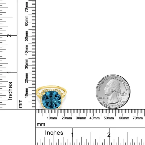 Miniatura 4 de Gem Stone King Anillo de oro amarillo de 10 quilates con piedra natal y zafiro blanco creado para mujer, cojín de 0.472 in, anillo de compromiso