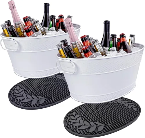 Miniatura 9 de Cubetas de acero inoxidable BREKX Colt para bebidas para fiestas + alfombrillas aisladas para fiestas, cubetas de hielo plateadas - El set incluye 2