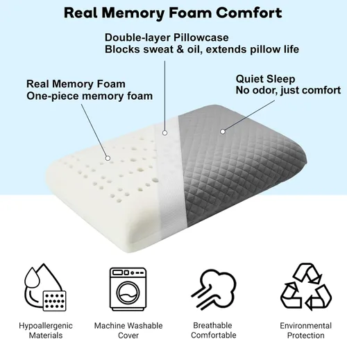 Miniatura 2 de Almohada de viaje de espuma viscoelástica de 9.8 x 15.7 pulgadas, almohada compacta de campamento, estable y de apoyo, funda lavable de doble capa