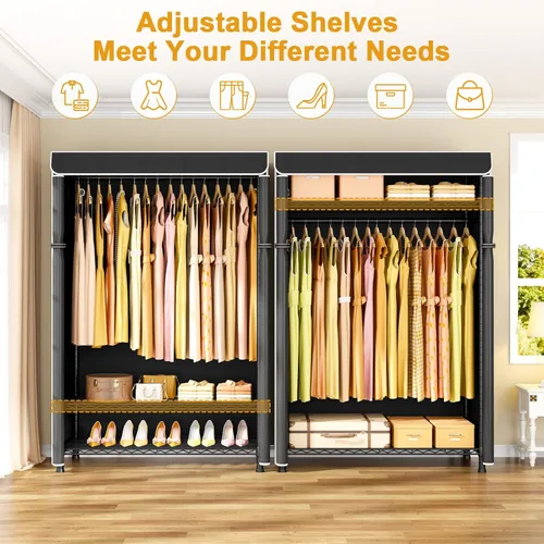 Miniatura 4 de ULIFHOME H5C Plus - Perchero con tapa, armario portátil para colgar ropa, percheros cubiertos de alta resistencia, percheros con estantes, carga