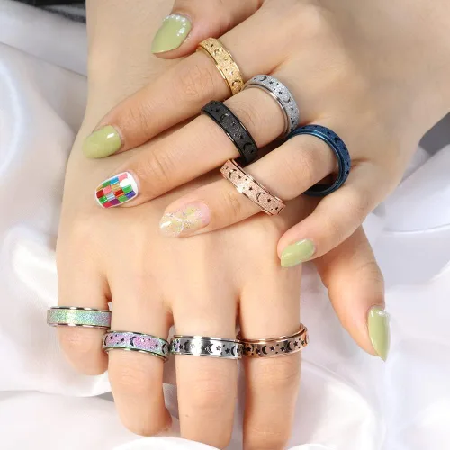 Miniatura 6 de Anillo de alivio de la ansiedad, anillo giratorio para aliviar el estrés, de acero inoxidable, anillo giratorio para mujeres, hombres, unisex