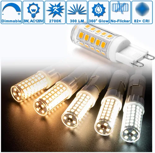 Miniatura 4 de Ziomitus Bombillas LED G9 regulables que reemplazan 30 W, 25 W, 20 W, halógeno, G9, 3 W, 2700 K, blanco cálido, LED T3 T4 transparente, AC120V