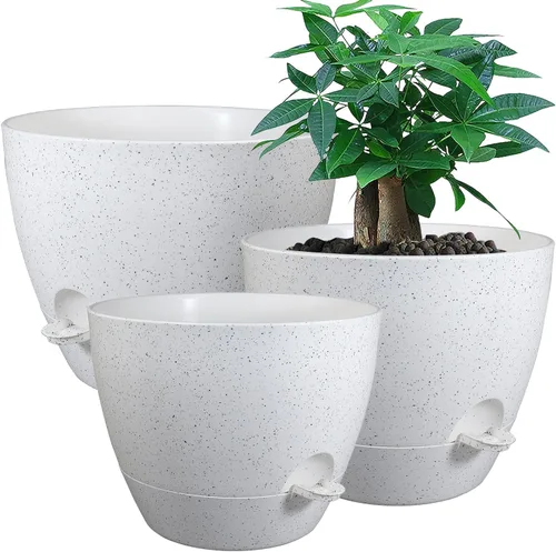 Miniatura 8 de UOUZ Macetas grandes de riego automático, macetas de plástico 12/10/9 con agujeros de alto drenaje y depósito profundo para plantas y flores de Negro