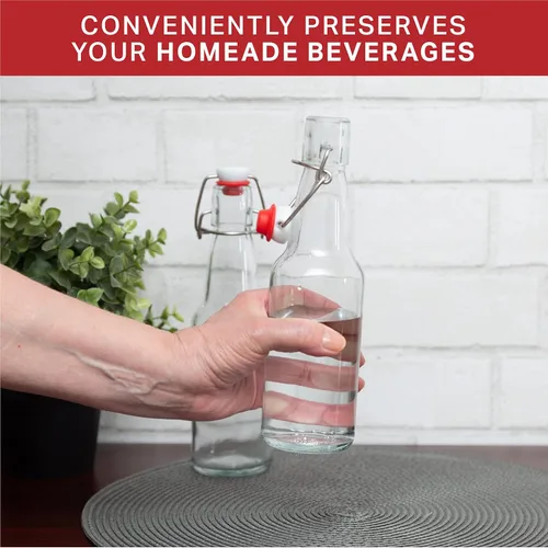 Miniatura 4 de Ilyapa Botellas de cerveza de vidrio transparente de 12 onzas para elaboración casera - Paquete de 12 con tapas abatibles para embotellado de cerveza