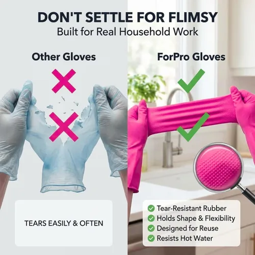 Miniatura 5 de ForPro - Guantes de goma natural, 6 pares de guantes reutilizables multiusos para limpieza del hogar con forro interior suave, impermeables