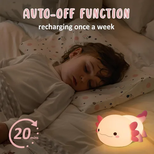 Miniatura 3 de Luz Nocturna de Axolotl, Linda Luz Nocturna para Niños, Lámpara Nocturna de Silicona para Guardería de Animales, Luz Nocturna LED Recargable