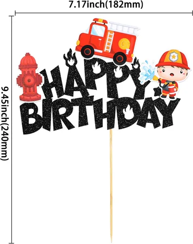 Miniatura 2 de Gyufise Decoración para pastel de cumpleaños con purpurina para bomberos, camión de bomberos, bomberos, pasteles, tema de baby shower, niños, fiesta