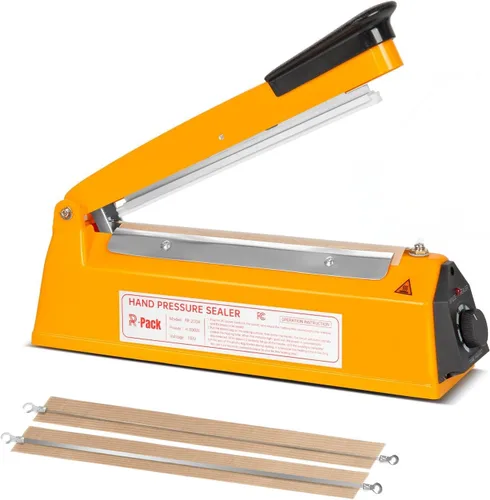 Sellador térmico por impulso con barra de sellado, máquina de sellado y corte de bolsas de alta resistencia, 2 reemplazos adicionales (naranja, 8