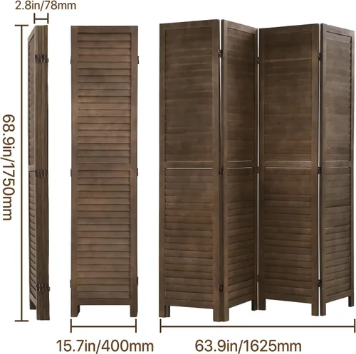 Miniatura 7 de Divisor de habitación de 4 paneles, pantalla de privacidad de madera, divisor de pared interior de 5.75 pies, pantalla de división portátil