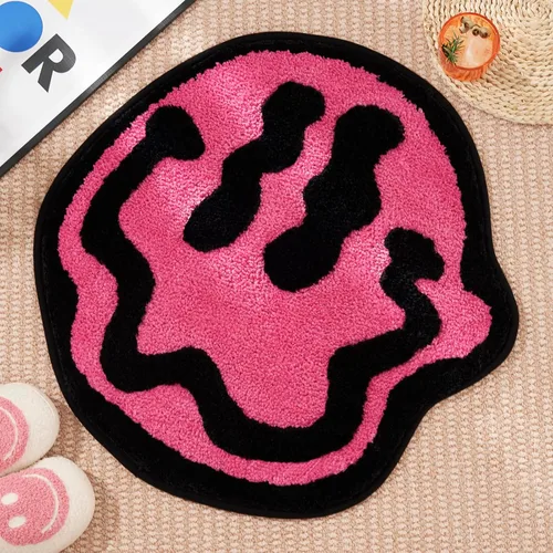 Miniatura 11 de ELDONE Trippy - Tapete de baño de cara feliz azul, alfombras geniales para dormitorio, alfombra de preparación, alfombra hippie antideslizante