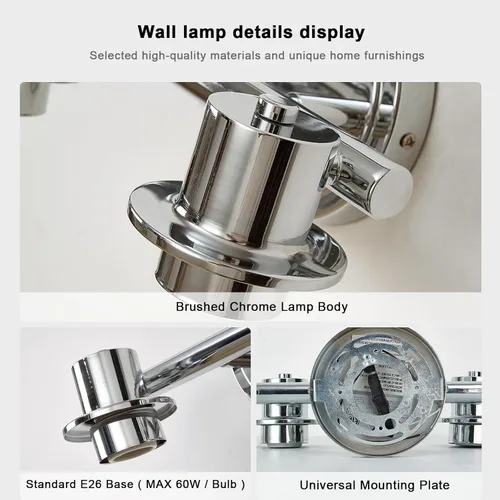 Miniatura 6 de Lámpara de pared de baño de 3 luces cromadas con luces de vidrio transparente sobre espejo, base E26 Cromo