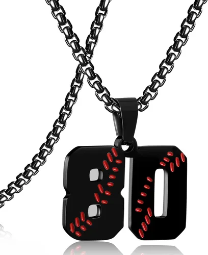 Miniatura 25 de SKQIR Colgante de número de jersey de béisbol para hombres y niños - Cadena de acero inoxidable para atletas - Negro