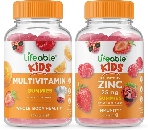Lifeable Multivitamin Kids + Zinc 25mg Kids - Paquete de gomitas de gran sabor, suplemento vitamínico, sin gluten, sin OMG, gomita masticable