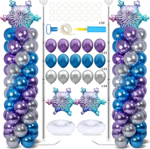 Miniatura 14 de Juego de 2 soportes de columna de globos nocturnos de película con 102 globos de aluminio de palomitas de maíz, soporte de torre ajustable de 5.57