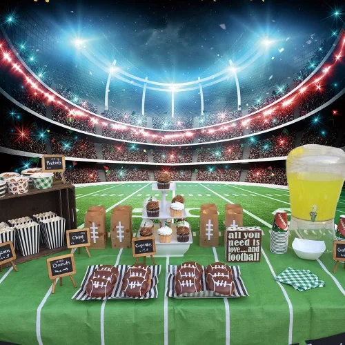 Miniatura 4 de Telón de fondo de campo de fútbol, estadio deportivo, auditorio, fondo de fotografía, decoración de fiesta temática de fútbol, pancarta de mesa