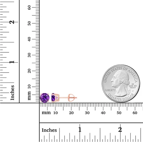 Miniatura 4 de Aretes de tuerca solitario de plata de ley 925 chapados en oro de 14 quilates, hipoalergénicos, 0.236in, piedra natal auténtica, con rosca, Metal