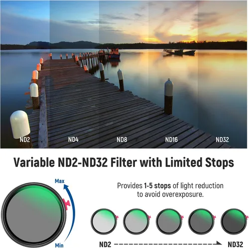 Miniatura 3 de NEEWER - Filtro ND variable 2 en 1 de 2.165 in + difusión negra 1/4 para efecto cinematográfico de niebla, filtro de efecto ND2-32 de densidad
