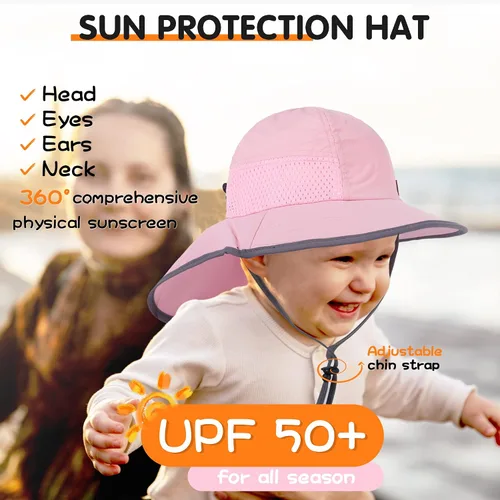 Miniatura 5 de Sombrero de sol para bebé, sombreros de protección solar para niños pequeños, UPF 50+, gorra de playa de verano al aire libre para niños y niñas