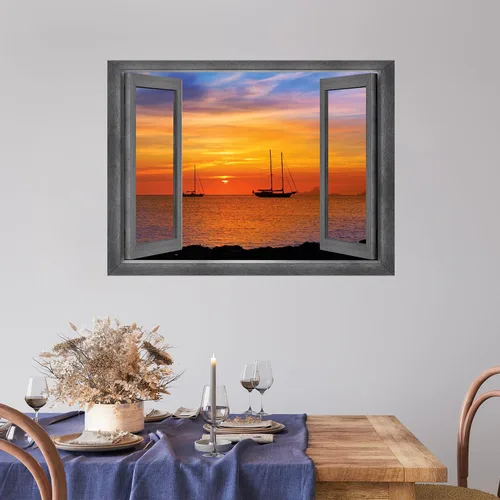 Miniatura 17 de wall26 Mural de pared extraíble – Hermosa pareja saltando delfines en el mar puesta de sol creativa vista de ventana decoración del hogar/decoración