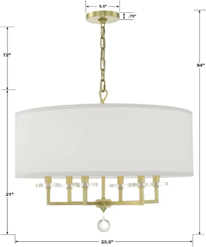 Miniatura 6 de Crystorama Paxton - Candelabro de latón envejecido con 6 luces, lámpara de techo para pasillo, sala de estar, vestíbulo, casa de campo, lámpara