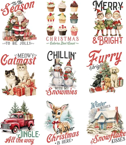 Miniatura 6 de 9 hojas de transferencia para planchar de Navidad para camisetas, parches para planchar de Navidad, diseño de transferencia de calor, calcomanías