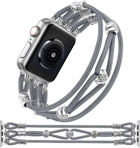 Miniatura 7 de TOYOUTHS Pulsera de cuentas compatible con Apple Watch Band de 49/46/45/44/1.654 in para mujer, correa de nailon elegante para iWatch Series