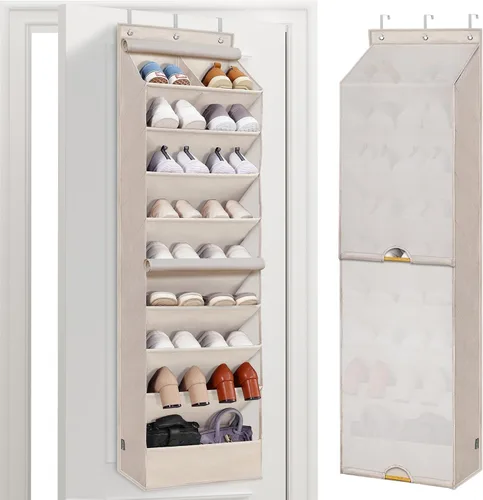 Miniatura 11 de STORAGE MANIAC Organizador de zapatos para colgar sobre la puerta con cortina, resistente al polvo, organizador de zapatos grande y profundo