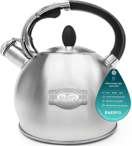 Miniatura 8 de Hervidor de té de acero inoxidable, tetera de té, tetera silbante vintage para estufa, duradera y resistente al óxido, con un soporte para olla