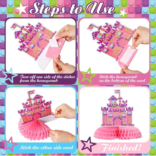 Miniatura 7 de Colarr 9 piezas de suministros para fiesta de cumpleaños de bloques de construcción, juegos de decoración de bloques de construcción, centros