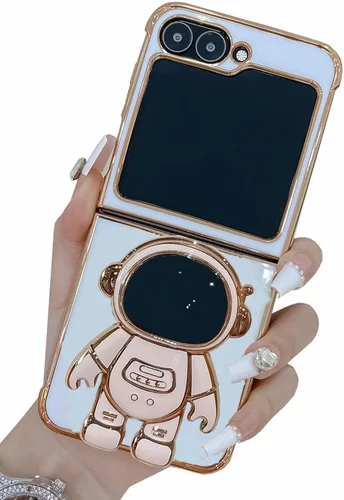 Miniatura 10 de Funda compatible con Samsung Galaxy Z Flip 5/Z Flip 6 con soporte, diseño de astronauta 3D de lujo para mujeres, funda protectora suave diseñada