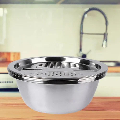 Miniatura 7 de Rallador de acero inoxidable y cortador de verduras con función de drenaje Herramienta de cocina multiusos de 10.23 pulgadas para lavar arroz
