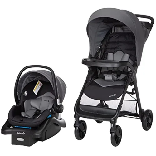 Sistema de viaje tranquilo con asiento de coche para bebé de 35 libras de Safety 1st, rosado, (Monument 2)