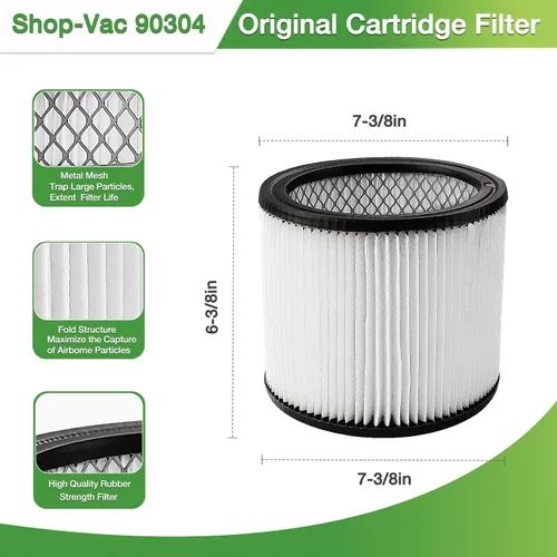 Miniatura 4 de Shop-Vac Filtro de cartucho de repuesto 90304/90344, se adapta a la mayoría de aspiradoras Shop-Vac Dry de 5 galones o más, original, reutilizable