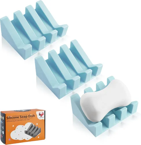 Miniatura 20 de Jabonera Autodrenante con Soporte, Jabonera de Silicona, para Baño, Cocina, Esponjas, Puede Extender la Vida del Jabón, Mantiene las Barras de Jabón