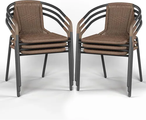 Amopatio Juego de 6 sillas de comedor al aire libre, sillas apilables para patio al aire libre, sillas de ratán para patio, porche, terraza, jardín,