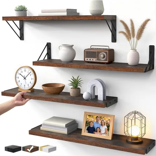 Miniatura 13 de BAYKA Estantes de pared para decoración de dormitorio, estante de pared flotante para almacenamiento en sala de estar y cocina, estantes de madera