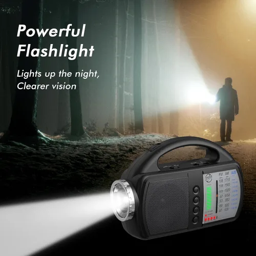 Miniatura 4 de Radio meteorológica AM FM NOAA, radio de emergencia portátil con linterna, Bluetooth 5.0, USB, entrada auxiliar alimentada por batería recargable