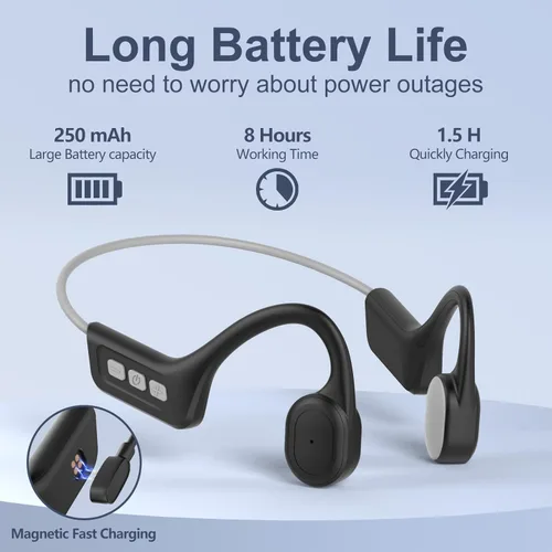 Miniatura 5 de Auriculares de conducción ósea Bluetooth, auriculares inalámbricos impermeables IPX7 mejorados, auriculares abiertos Bluetooth 5.3 con micrófono
