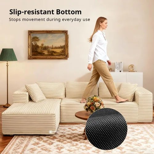 Miniatura 5 de COMHOMA - Sofá seccional modular de 105" con asiento profundo, sofá en forma de L tapizado en nube, brazos anchos, tela de corduroy, chaise lounge