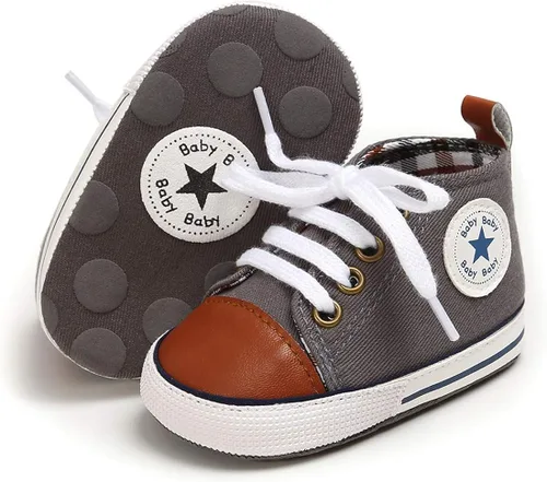 KIDSUN - Zapatos deportivos unisex de caña alta para bebés mezclilla de lona suela antideslizante suaves para los primeros pasos