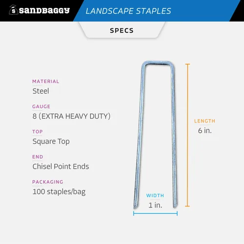 Miniatura 3 de Sandbaggy Grapas de césped para paisaje de 6 pulgadas (acero calibre 8) Ideal para suelos duros y rocosos 40% más grueso que el calibre 11
