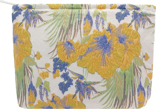 Miniatura 52 de Pazimiik Bolsa de maquillaje floral, grande, de algodón, con cremallera para bolsa de viaje, organizador de maquillaje de lona para mujeres, Algodón