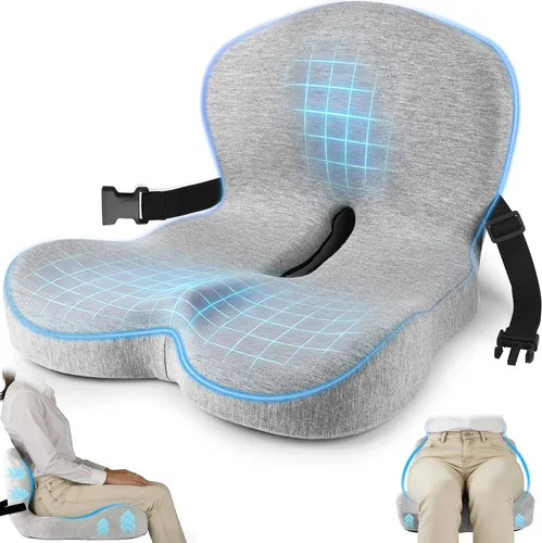 Miniatura 10 de MYFAMIREA Cojín para Asiento de Camión, Cojín de Asiento de Espuma Viscoelástica para Camionero para Asiento Largo con Correa Ajustable, Soporte