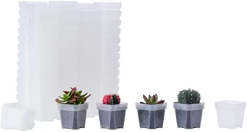 Miniatura 12 de Paquete de 200 macetas cuadradas de plástico negro de 1.95 pulgadas para vivero y plántulas, mini maceta de trasplante con orificio de drenaje