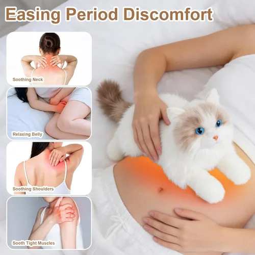 Miniatura 3 de Chongker Animales de peluche para microondas y pesados, 2 libras de peluche con calefacción de gato con almohadilla térmica extraíble sin perfume